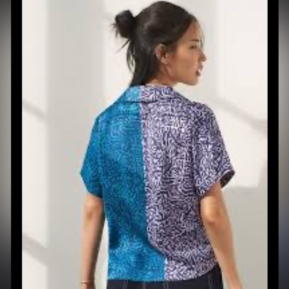 ANTHROPOLIGIE TINY POSTCARD CONTRAST COLOR BUTTON DOWN TOP SIZE SMALL - Picture 3 of 14